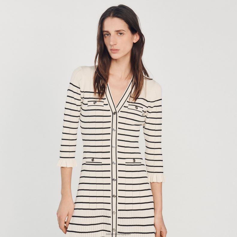 jp Sandro Paris 女性 セーラーストライプのロングドレス 生成り 20D4B247 衣服