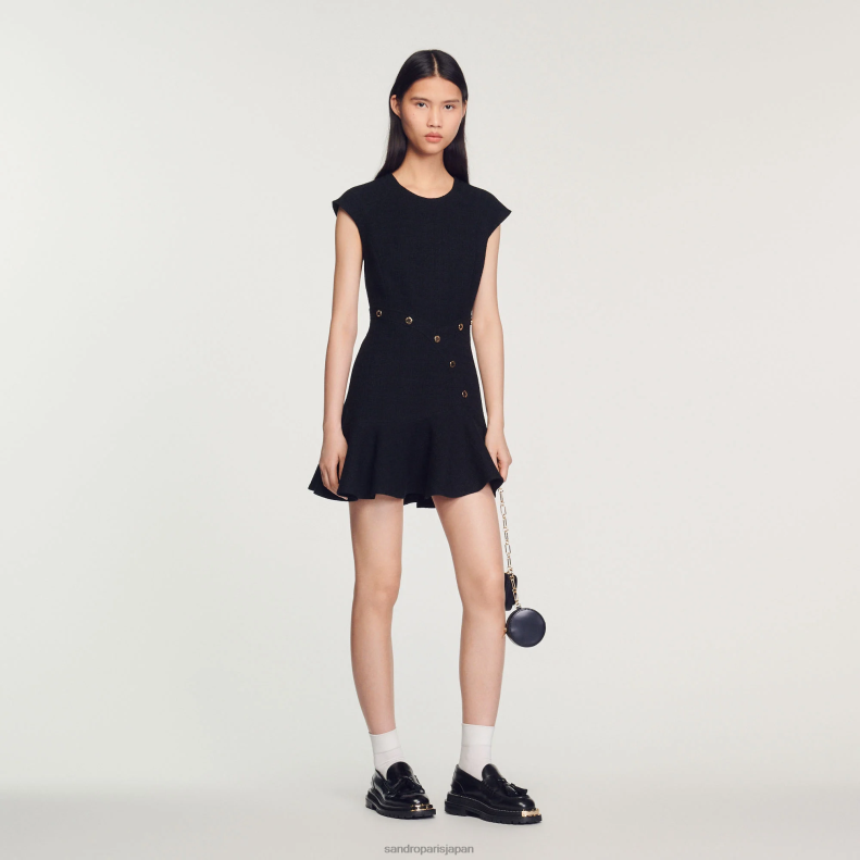 jp Sandro Paris 女性 アシンメトリー ツイードドレス 黒 20D4B248 衣服