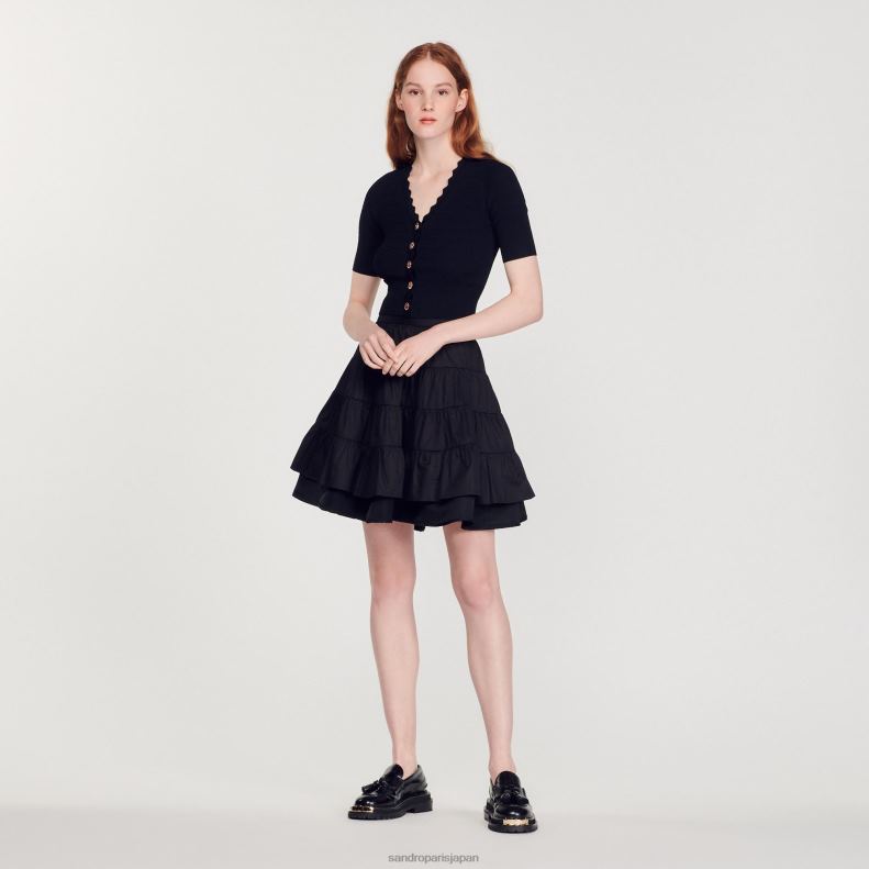 jp Sandro Paris 女性 派手なボタンが付いたニットセーター 黒 20D4B249 衣服