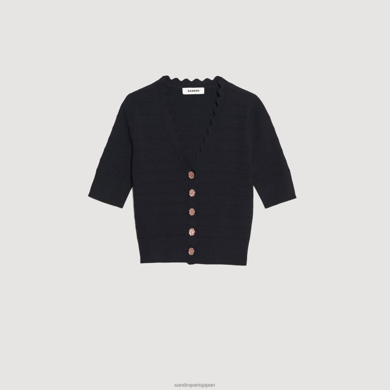 jp Sandro Paris 女性 派手なボタンが付いたニットセーター 黒 20D4B249 衣服