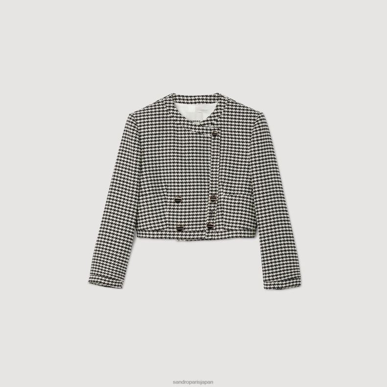 jp Sandro Paris 女性 クロップド千鳥格子ジャケット 黒、白 20D4B25 衣服
