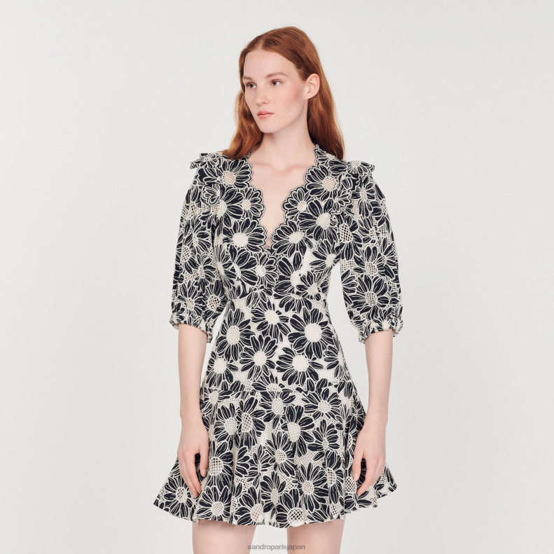 jp Sandro Paris 女性 刺繍入りショートドレス 黒 20D4B251 衣服
