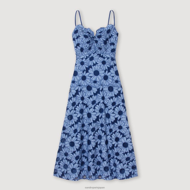 jp Sandro Paris 女性 デイジーギピュール ミディドレス 青 20D4B252 衣服