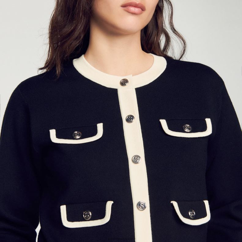 jp Sandro Paris 女性 ボタン付きツートンカラーカーディガン 黒 20D4B254 衣服