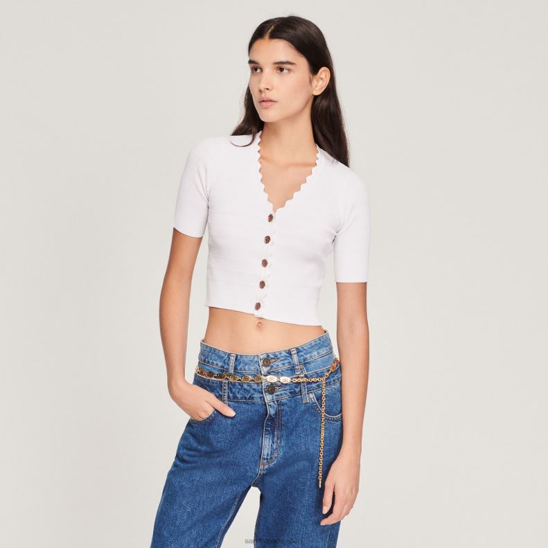 jp Sandro Paris 女性 派手なボタンが付いたニットセーター オフホワイト 20D4B260 衣服