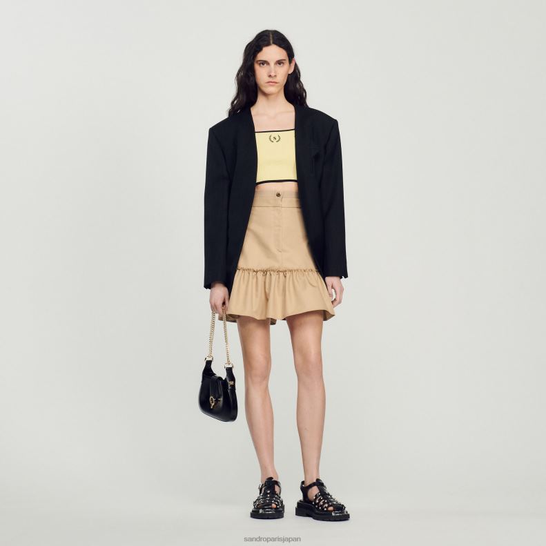 jp Sandro Paris 女性 フリル付きの短いスカート 砂 20D4B263 衣服