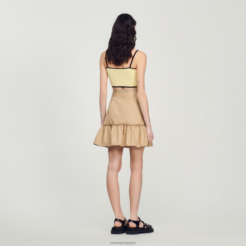 jp Sandro Paris 女性 フリル付きの短いスカート 砂 20D4B263 衣服