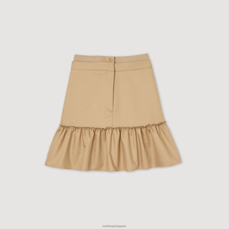 jp Sandro Paris 女性 フリル付きの短いスカート 砂 20D4B263 衣服