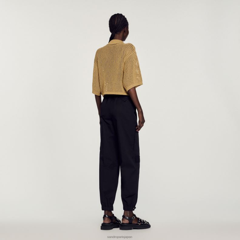 jp Sandro Paris 女性 クロップドメッシュニットセーター オリーブ 20D4B269 衣服