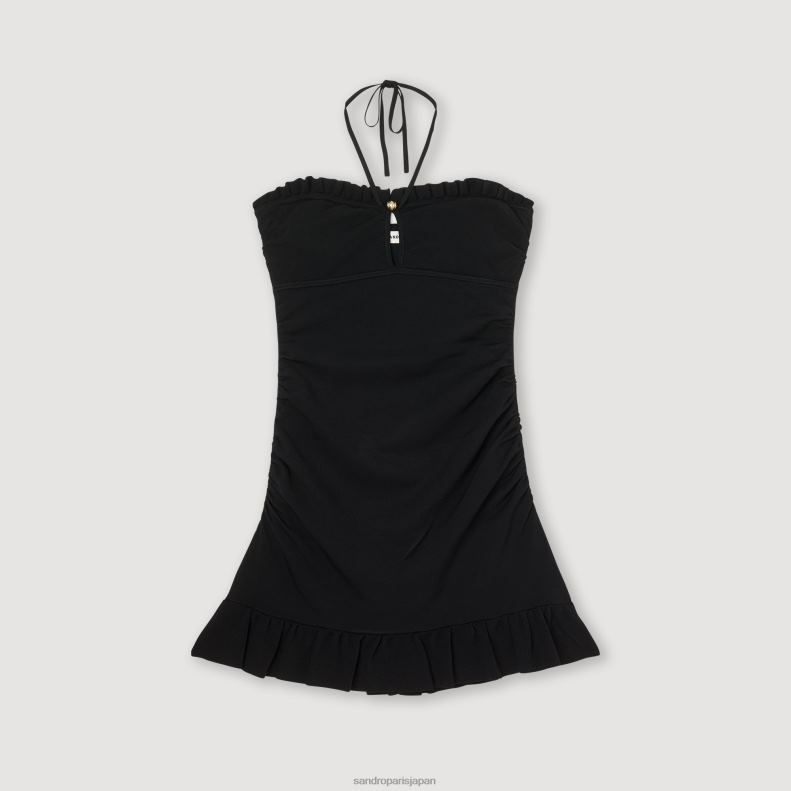 jp Sandro Paris 女性 フリル付きショートドレス 黒 20D4B272 衣服