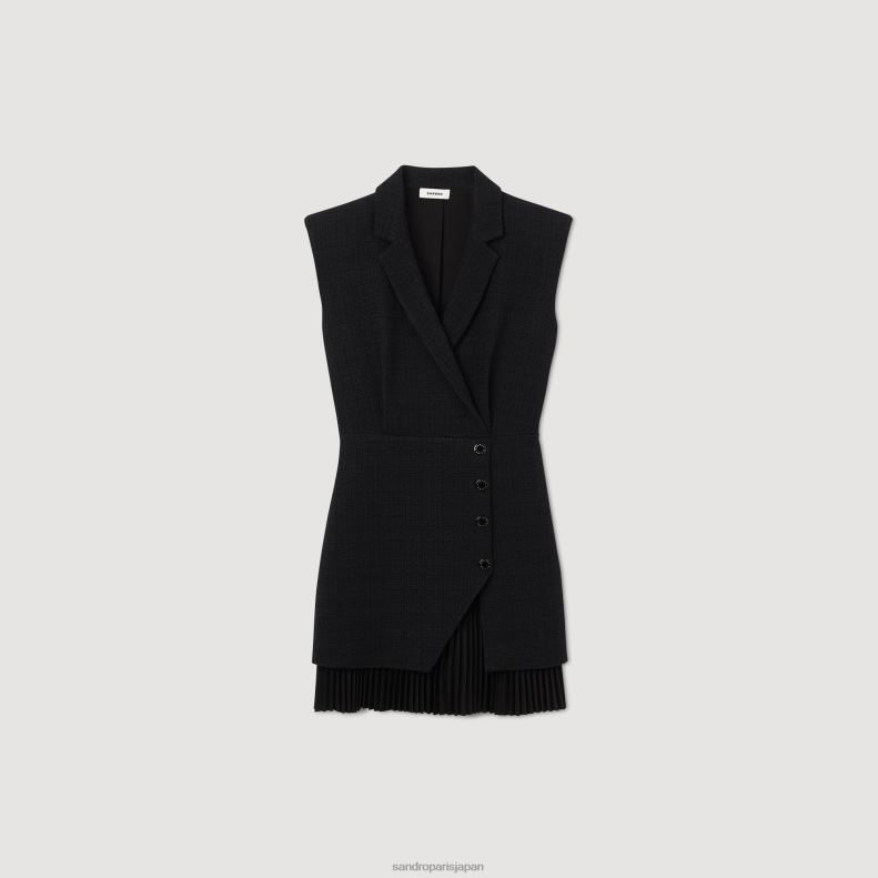 jp Sandro Paris 女性 プリーツツイードドレス 黒 20D4B28 衣服