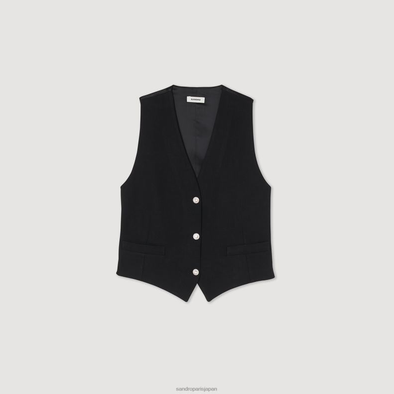 jp Sandro Paris 女性 男性的なラインストーンのチョッキ 黒 20D4B284 衣服