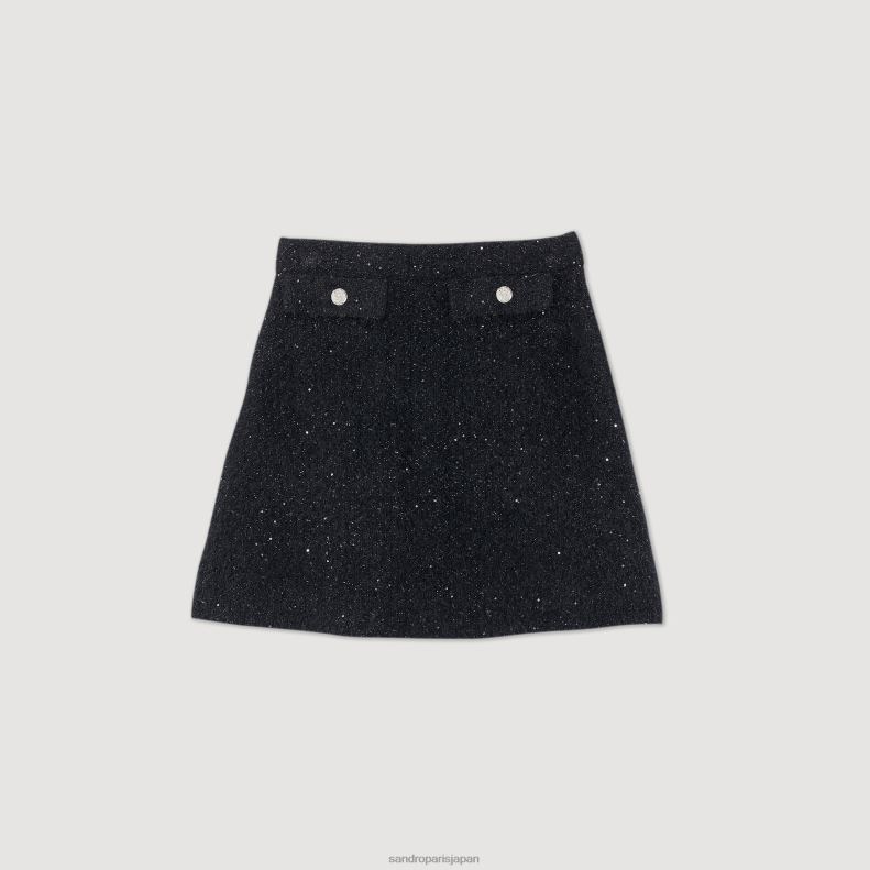 jp Sandro Paris 女性 ツイードスカート 黒 20D4B305 衣服