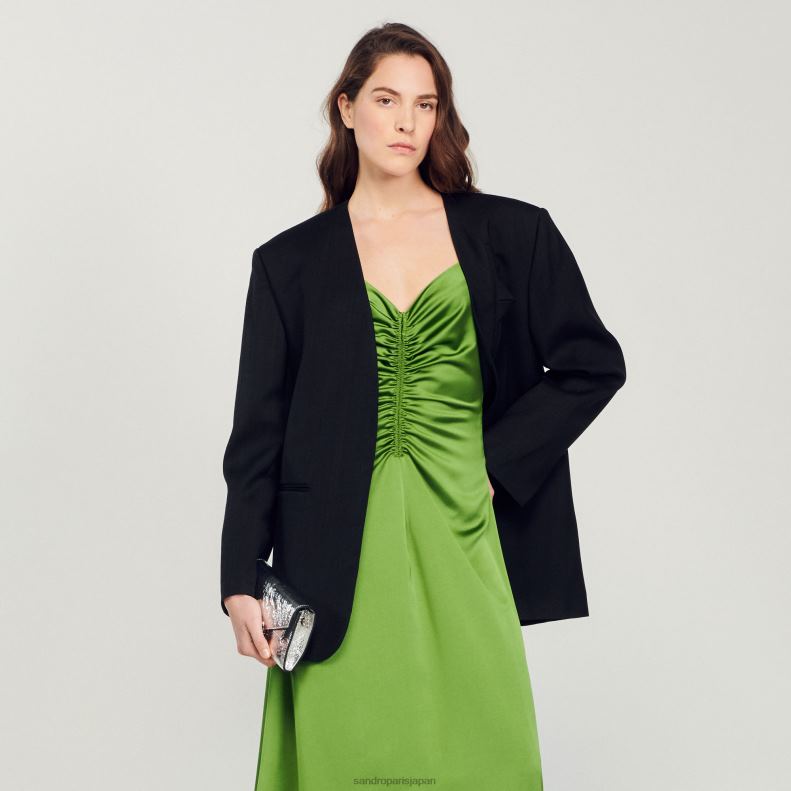 jp Sandro Paris 女性 流れるようなロングドレス エムロードグリーン 20D4B310 衣服