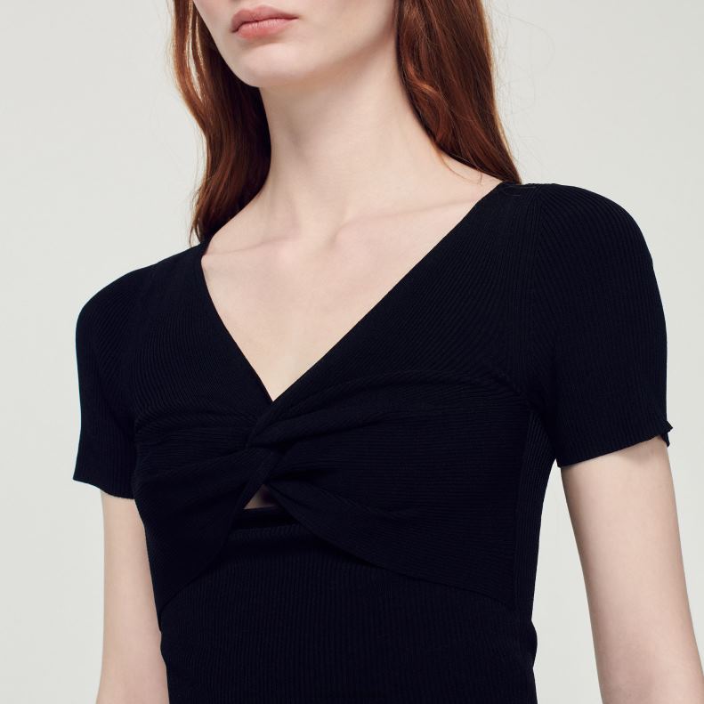 jp Sandro Paris 女性 タイドクロップドセーター 黒 20D4B313 衣服