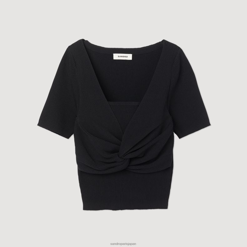 jp Sandro Paris 女性 タイドクロップドセーター 黒 20D4B313 衣服