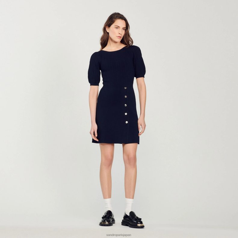 jp Sandro Paris 女性 バルーンスリーブドレス ネイビーブルー 20D4B316 衣服