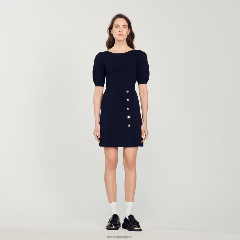 jp Sandro Paris 女性 バルーンスリーブドレス ネイビーブルー 20D4B316 衣服