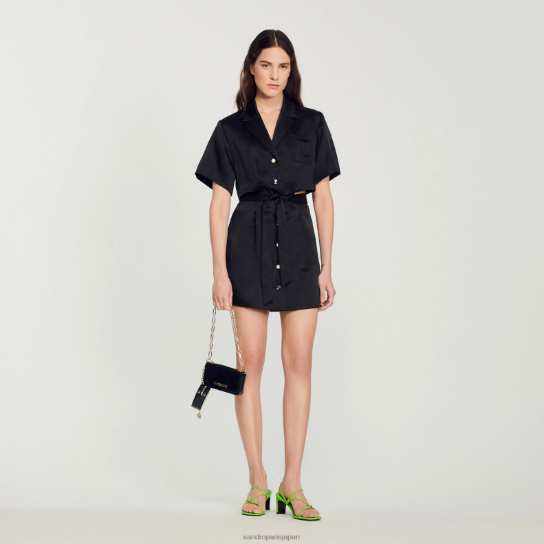 jp Sandro Paris 女性 透かし彫りのショートドレス 黒 20D4B322 衣服