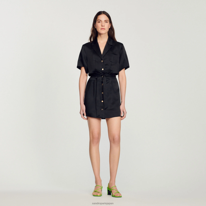 jp Sandro Paris 女性 透かし彫りのショートドレス 黒 20D4B322 衣服