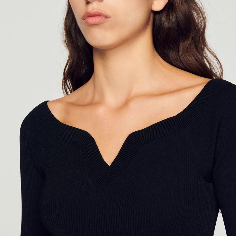 jp Sandro Paris 女性 恋人ネックのニットボディスーツ 黒 20D4B323 衣服