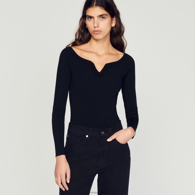 jp Sandro Paris 女性 恋人ネックのニットボディスーツ 黒 20D4B323 衣服