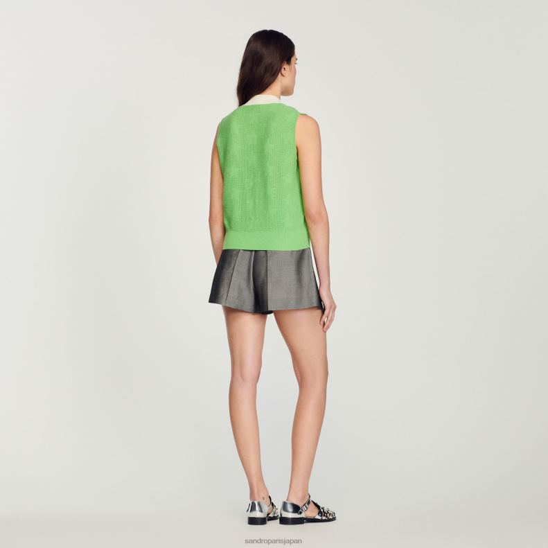 jp Sandro Paris 女性 ノースリーブカーディガン 緑 20D4B325 衣服