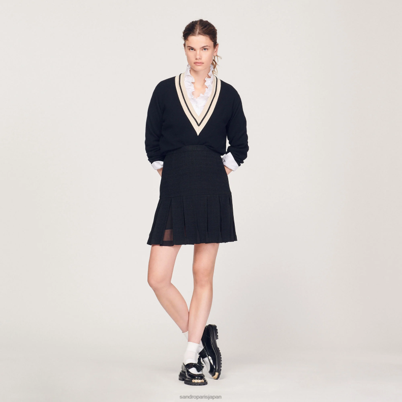 jp Sandro Paris 女性 プリーツツイードスカート 黒 20D4B331 衣服