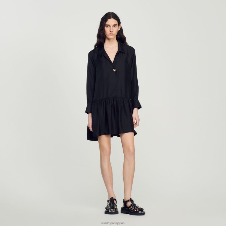 jp Sandro Paris 女性 ショートシルクドレス 黒 20D4B334 衣服