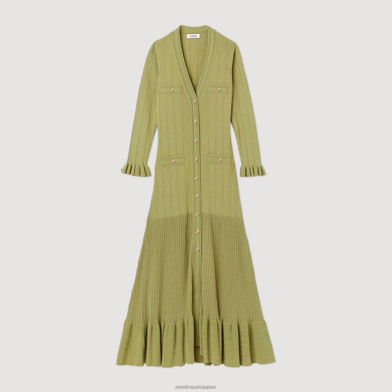 jp Sandro Paris 女性 ロングニットドレス オリーブグリーン 20D4B339 衣服