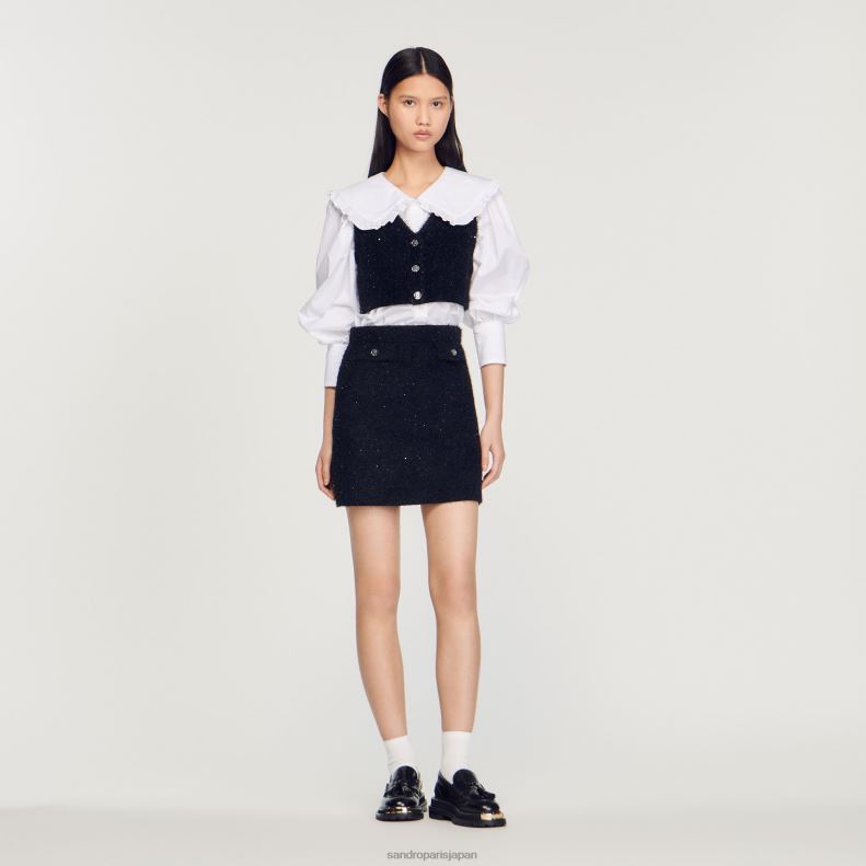 jp Sandro Paris 女性 ツイードクロップトップ 黒 20D4B344 衣服