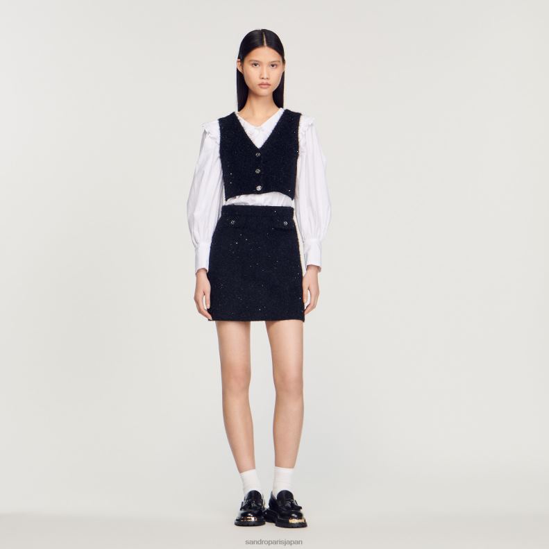 jp Sandro Paris 女性 ツイードクロップトップ 黒 20D4B344 衣服