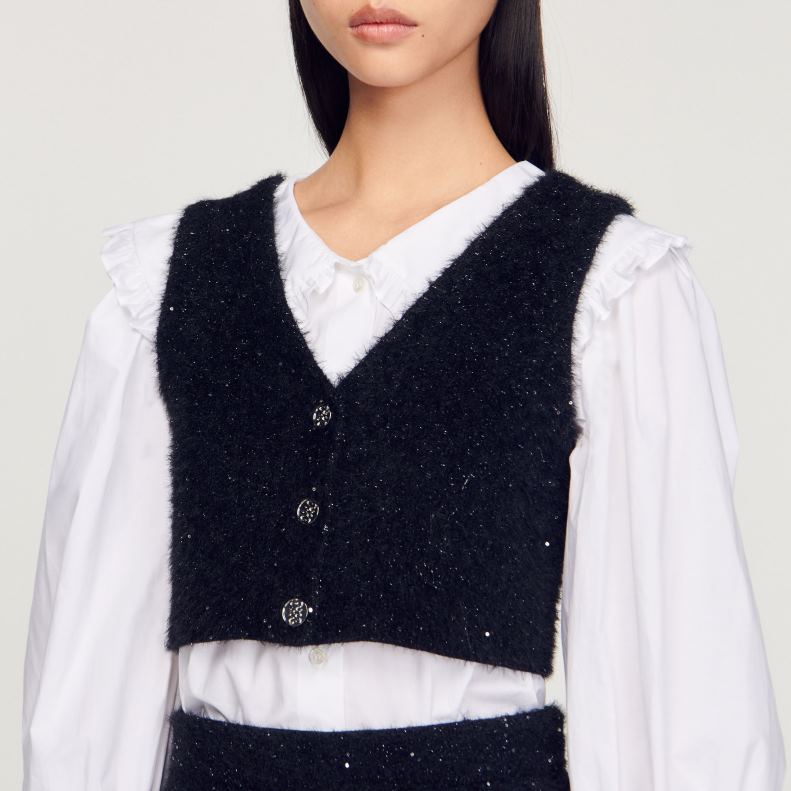 jp Sandro Paris 女性 ツイードクロップトップ 黒 20D4B344 衣服