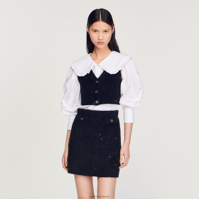 jp Sandro Paris 女性 ツイードクロップトップ 黒 20D4B344 衣服