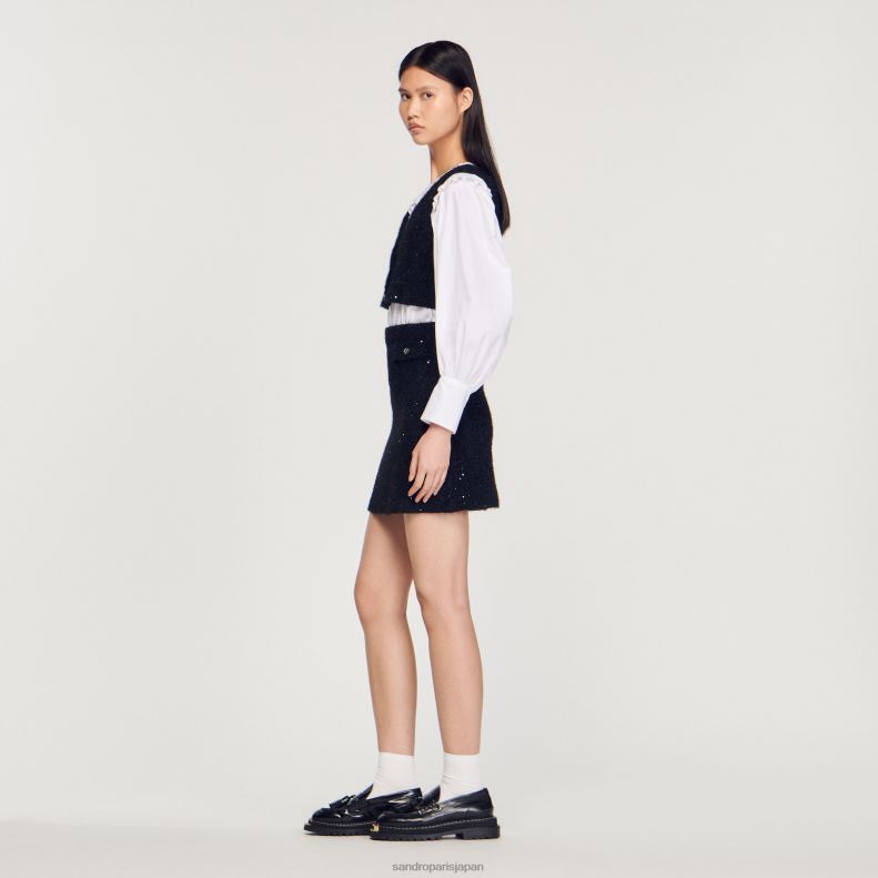 jp Sandro Paris 女性 ツイードクロップトップ 黒 20D4B344 衣服
