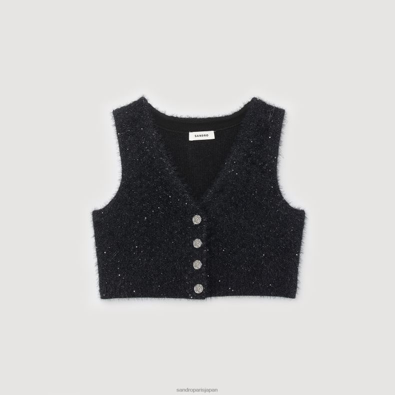 jp Sandro Paris 女性 ツイードクロップトップ 黒 20D4B344 衣服