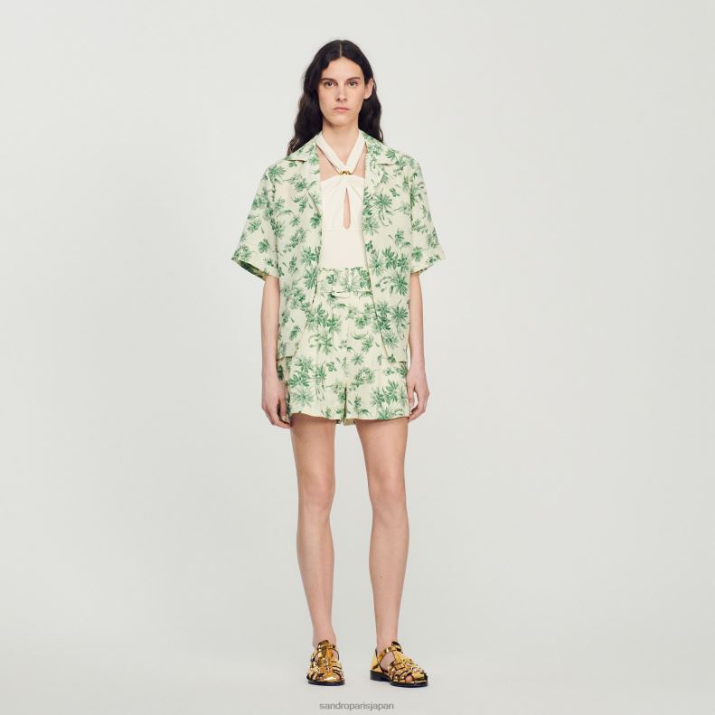 jp Sandro Paris 女性 ルーズプリント ヤシの木ショーツ エクリュ - グリーン 20D4B345 衣服