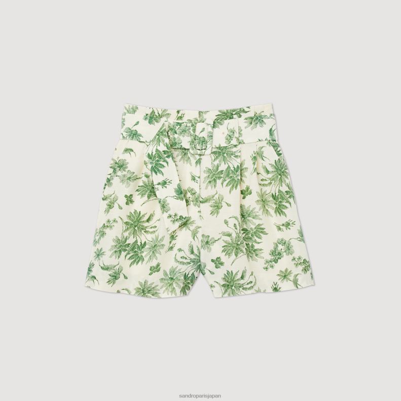 jp Sandro Paris 女性 ルーズプリント ヤシの木ショーツ エクリュ - グリーン 20D4B345 衣服
