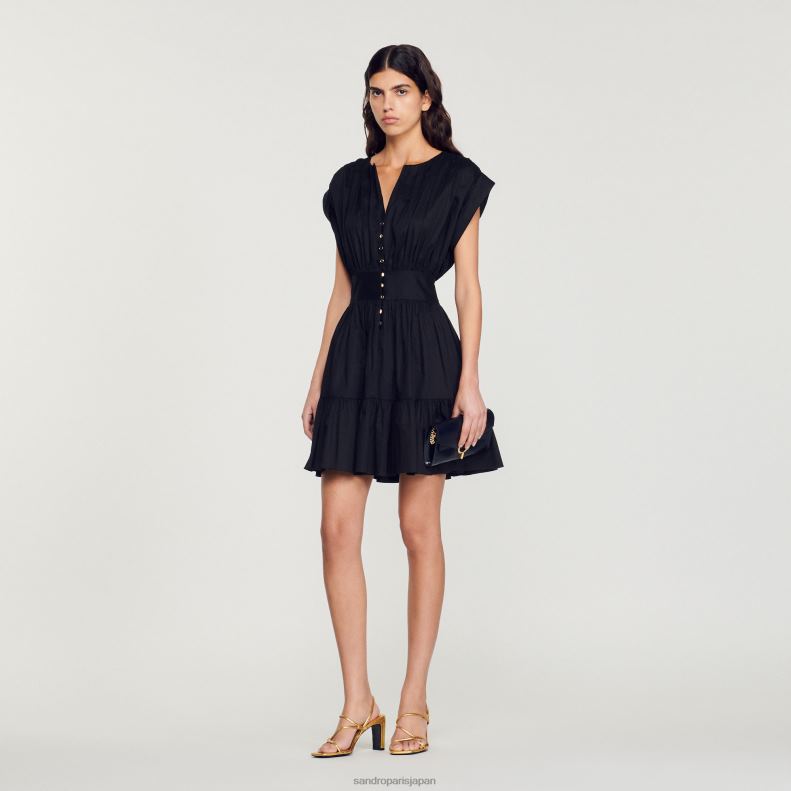 jp Sandro Paris 女性 ショートギャザードレス 黒 20D4B347 衣服