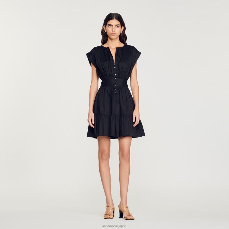 jp Sandro Paris 女性 ショートギャザードレス 黒 20D4B347 衣服