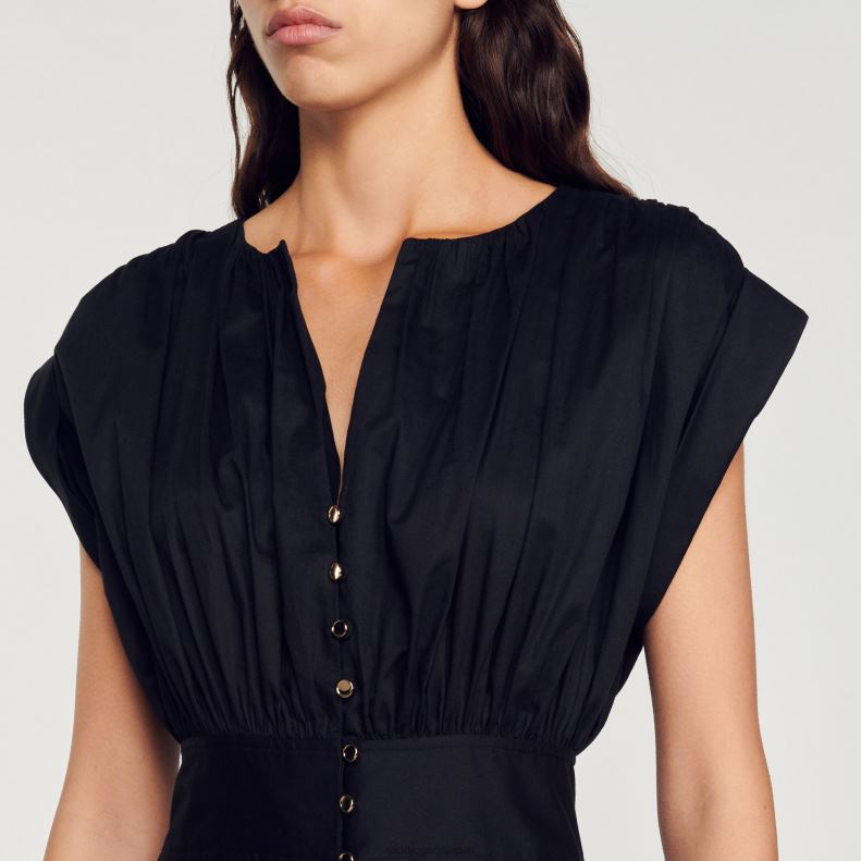 jp Sandro Paris 女性 ショートギャザードレス 黒 20D4B347 衣服