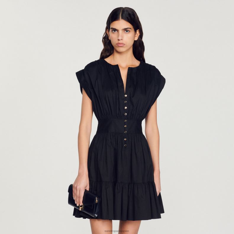 jp Sandro Paris 女性 ショートギャザードレス 黒 20D4B347 衣服