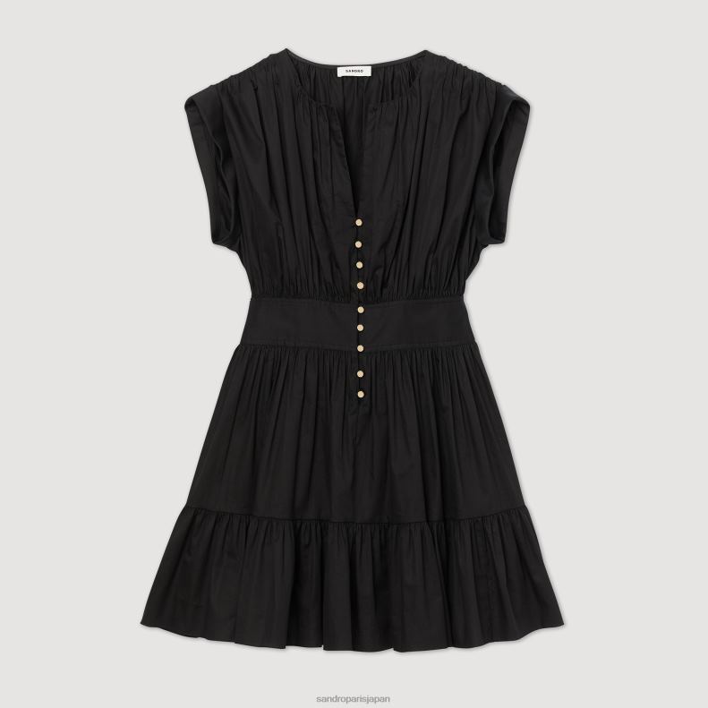 jp Sandro Paris 女性 ショートギャザードレス 黒 20D4B347 衣服