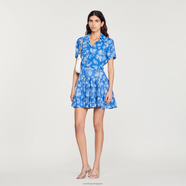 jp Sandro Paris 女性 ショートプリントドレス 青 20D4B349 衣服