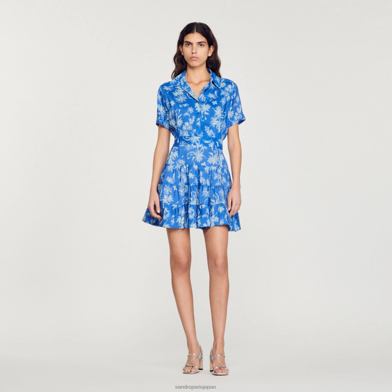 jp Sandro Paris 女性 ショートプリントドレス 青 20D4B349 衣服