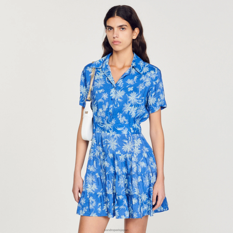 jp Sandro Paris 女性 ショートプリントドレス 青 20D4B349 衣服