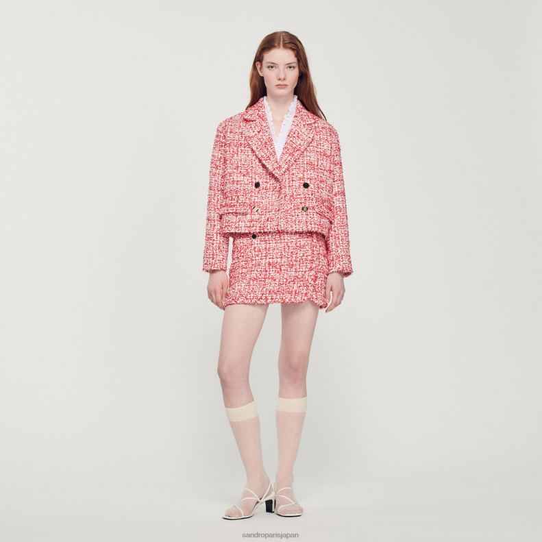 jp Sandro Paris 女性 クロップドツイードジャケット 赤 20D4B358 衣服