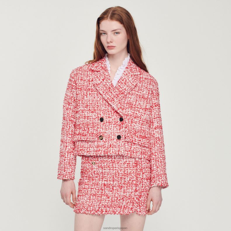jp Sandro Paris 女性 クロップドツイードジャケット 赤 20D4B358 衣服