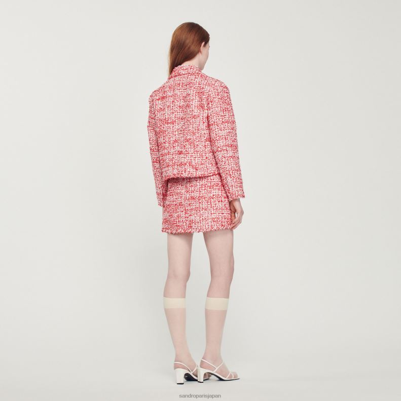 jp Sandro Paris 女性 クロップドツイードジャケット 赤 20D4B358 衣服