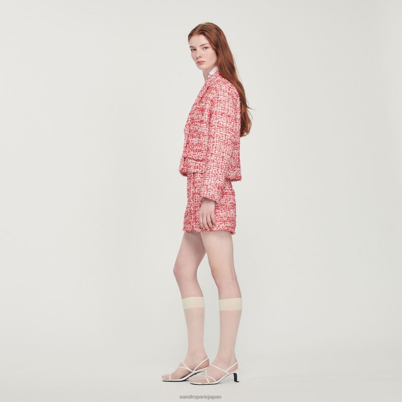 jp Sandro Paris 女性 クロップドツイードジャケット 赤 20D4B358 衣服